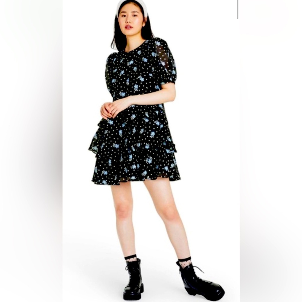 Sandy Liang floral dress with white polka dots small pre owned good condition